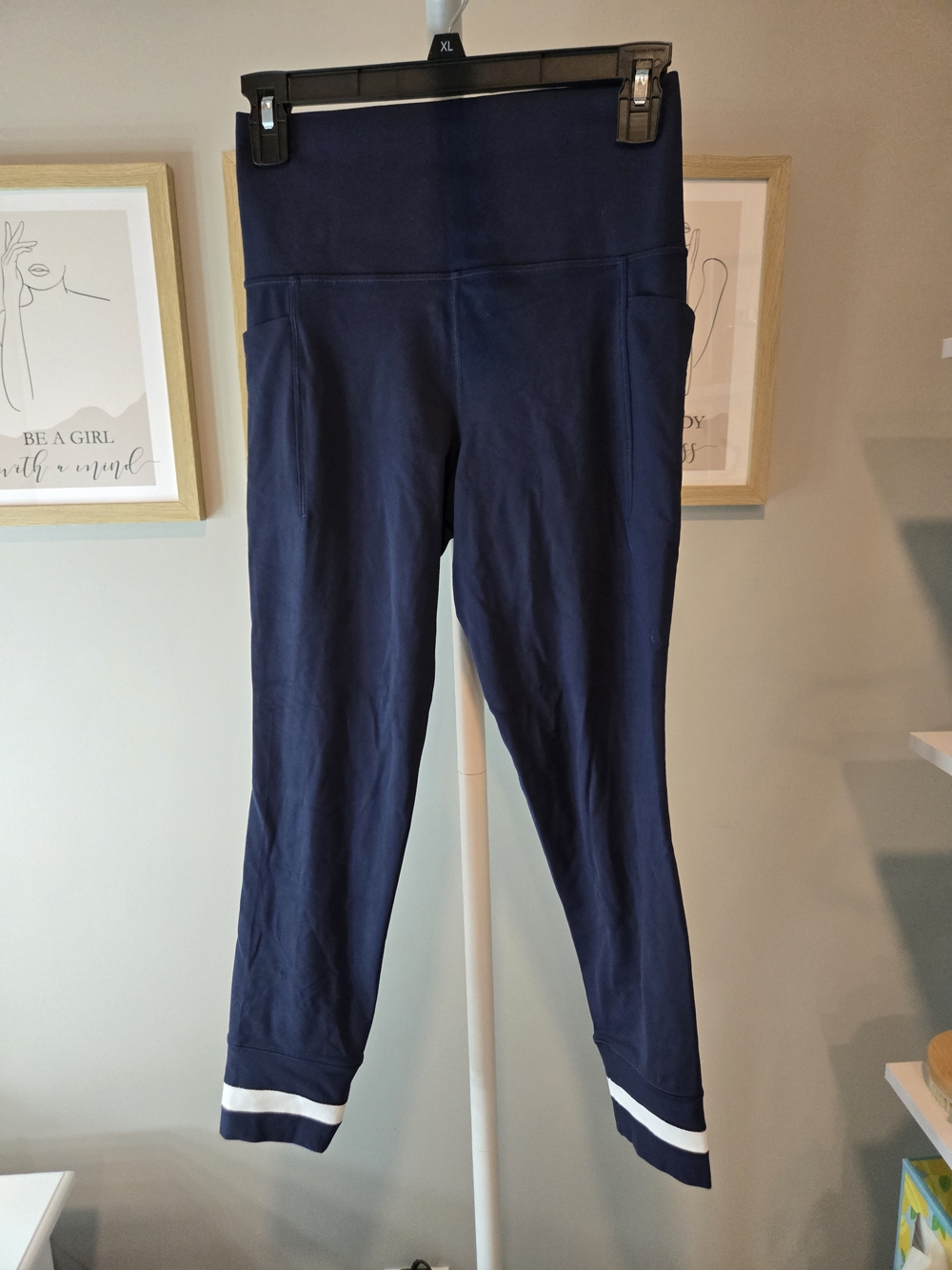 Like New Athleta Soft Navy Blue Leggings with White Trim